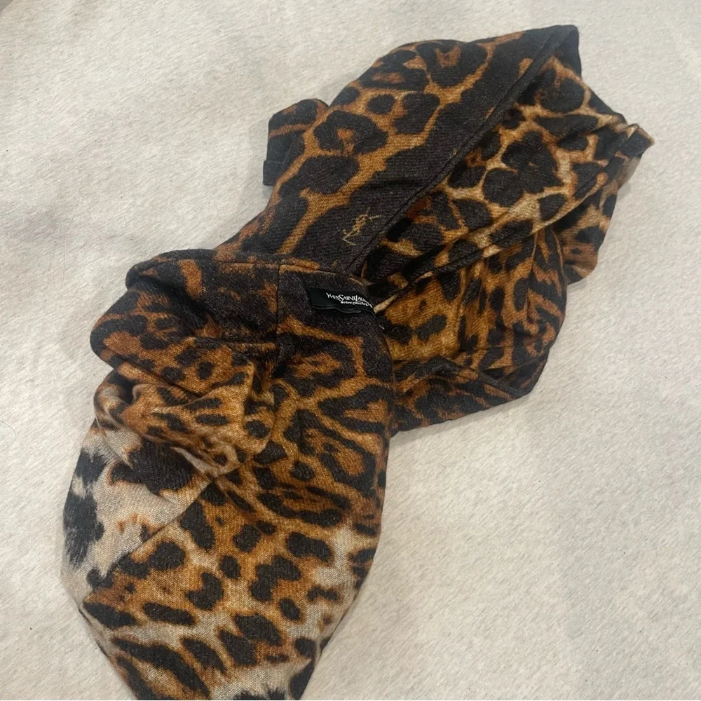 Yves Saint Laurent Brown Leopard Print Scarf